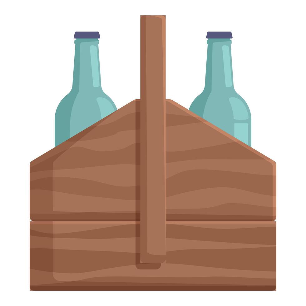 Wooden beer caddy carrying two glass bottles full of fresh cold beer vector
