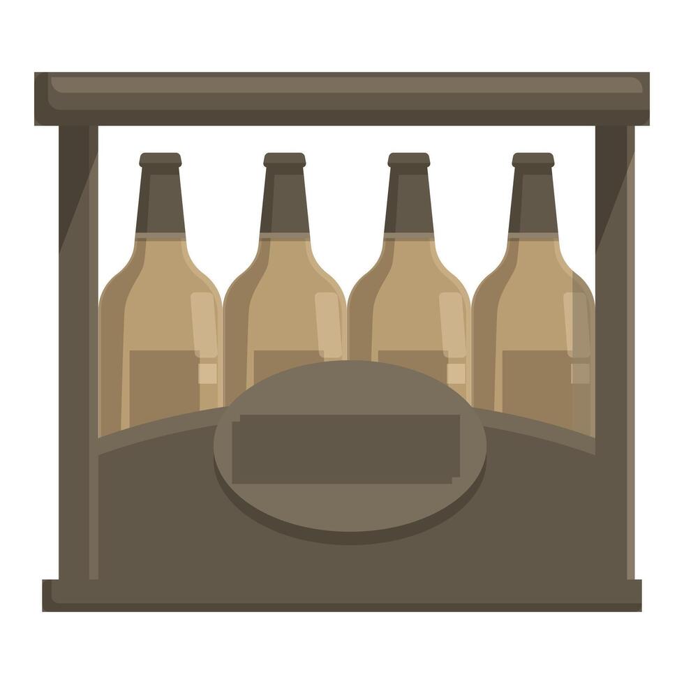 Wooden beer crate holding four glass bottles with blank labels for your brand vector