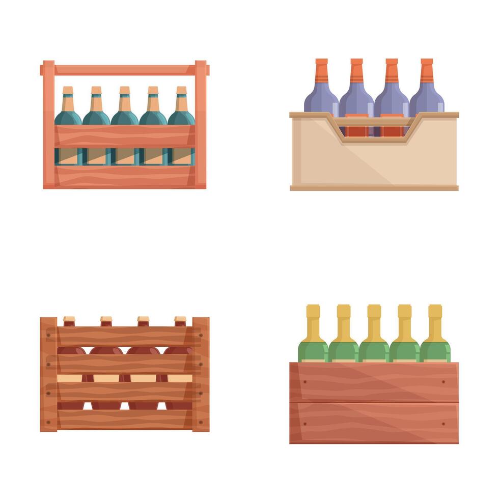 Assorted wine bottle crates set vector