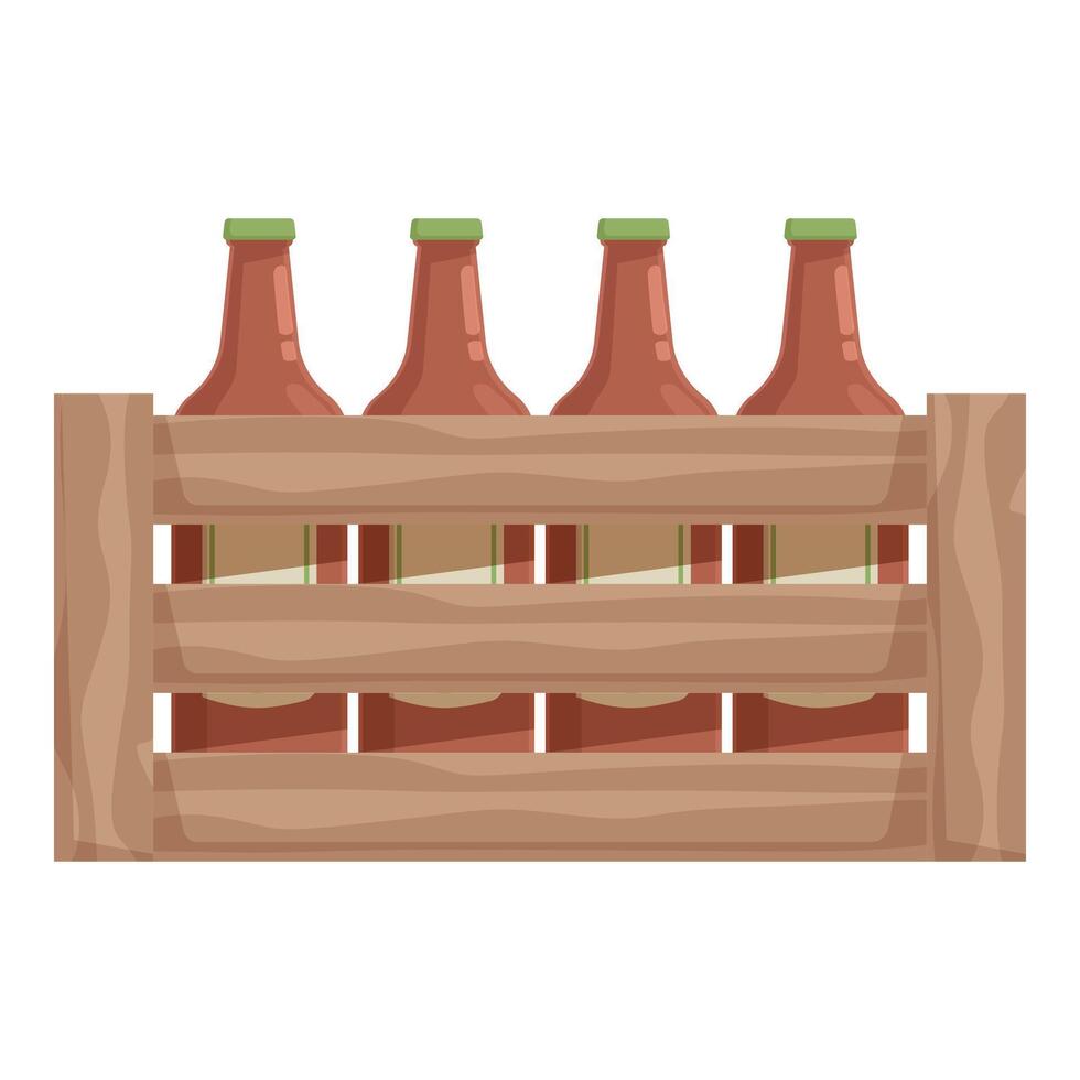 Wooden crate holding glass bottles full of beer with green caps vector