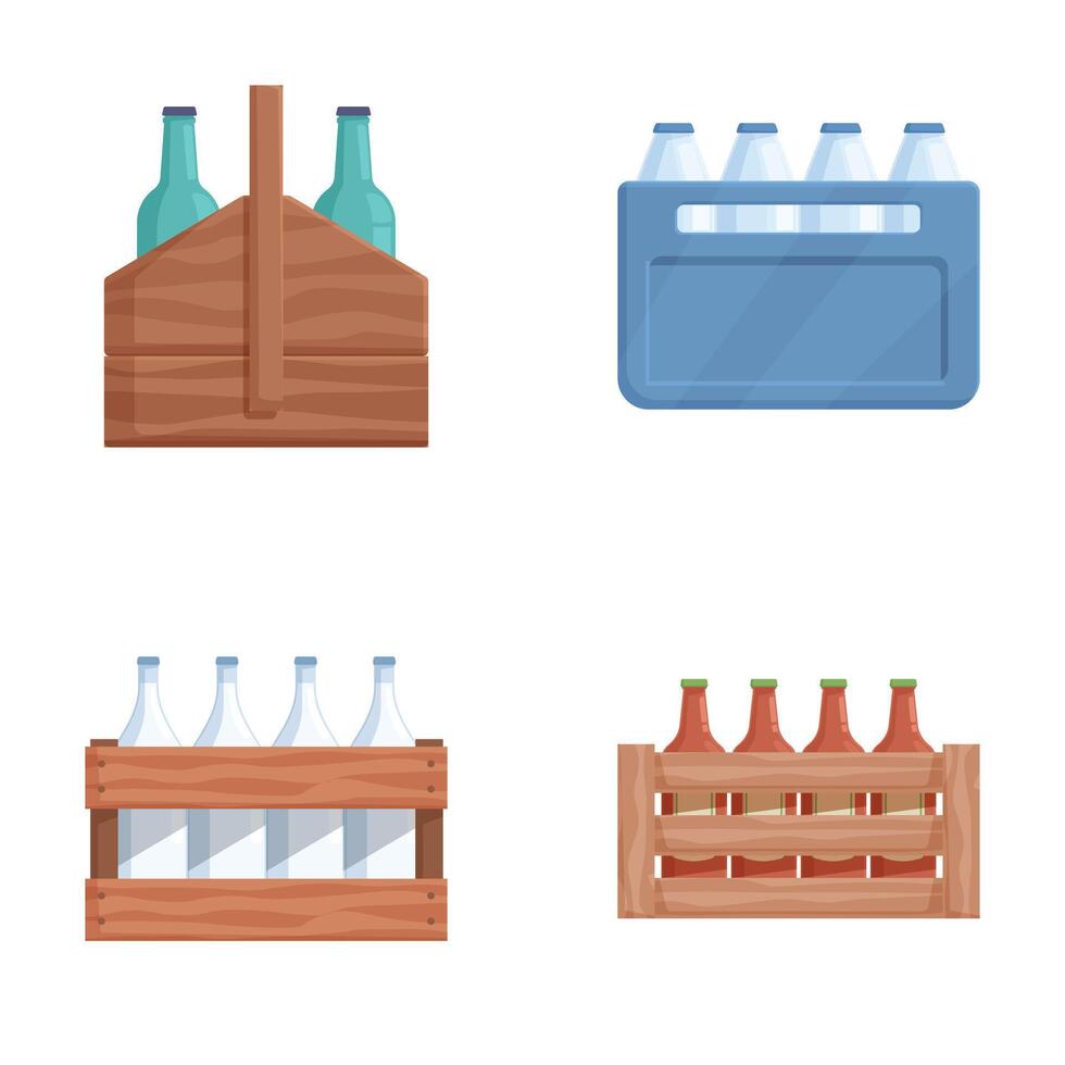 Assorted beverage packaging and bottle crates set vector