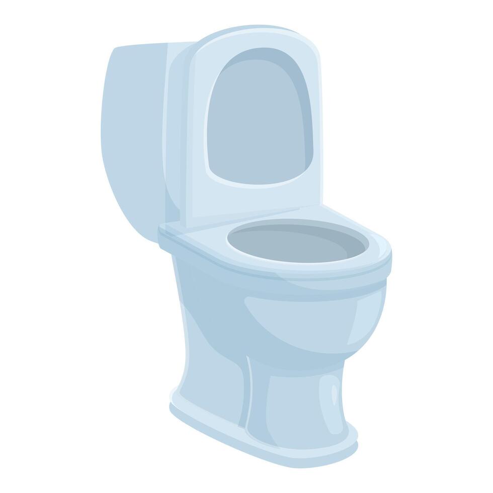 White toilet bowl standing on floor with open lid, plumbing and bathroom fixture for hygiene vector