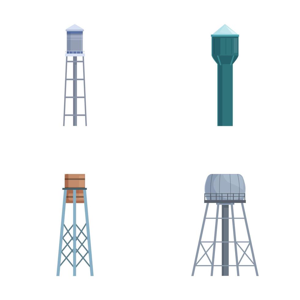 Set of four water tower illustrations vector