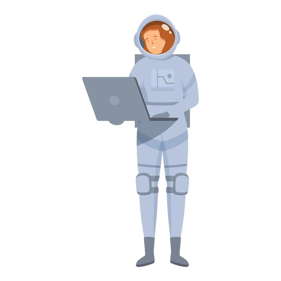 Smiling astronaut working on a laptop, exploring the future of technology in space exploration vector