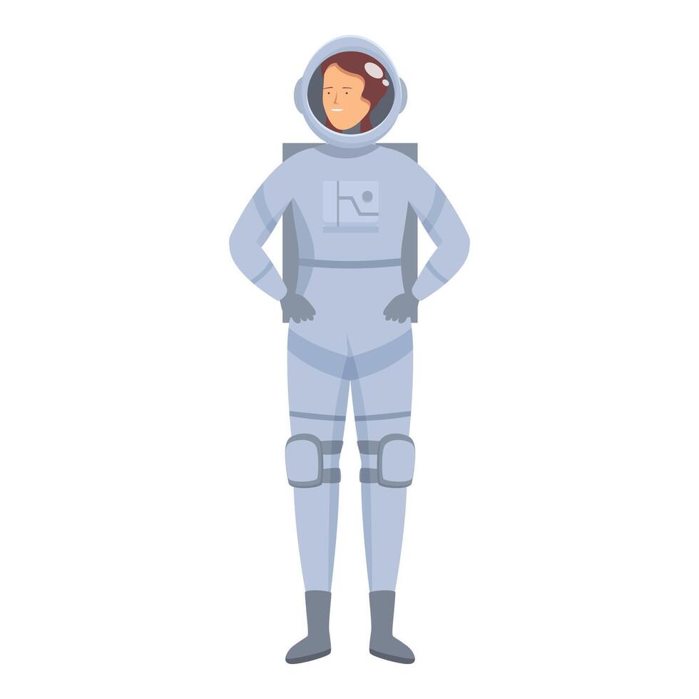 Confident female astronaut standing with hands on hips in space suit vector