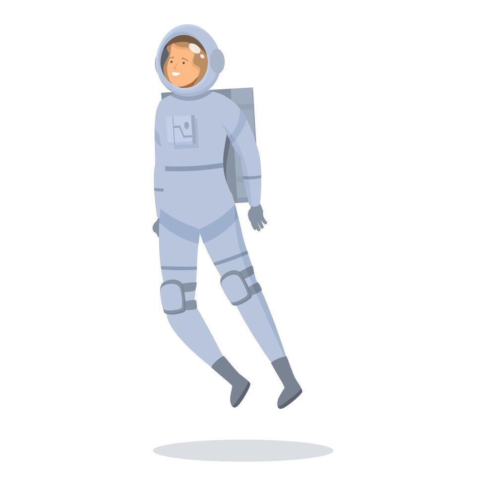 Smiling astronaut wearing spacesuit floating in zero gravity vector