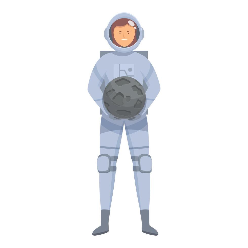 Astronaut is standing and holding a giant asteroid in his hands vector