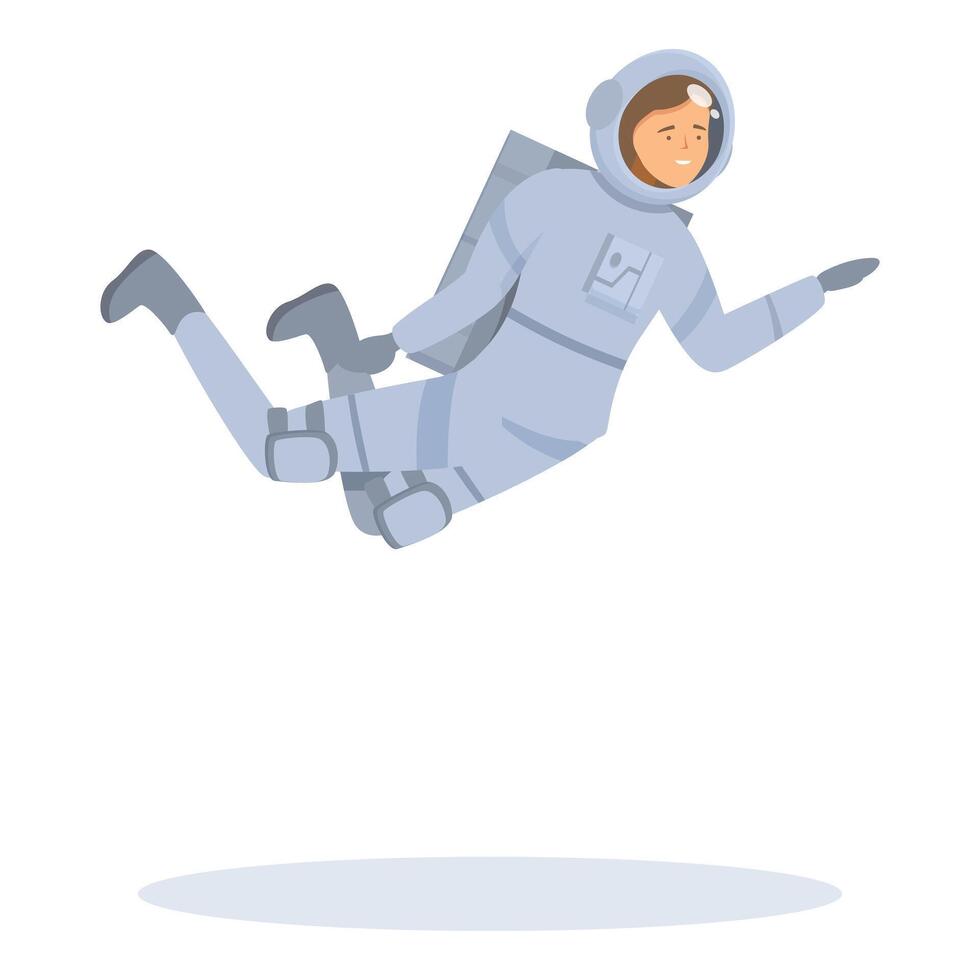 Female astronaut floating in space wearing spacesuit and smiling vector