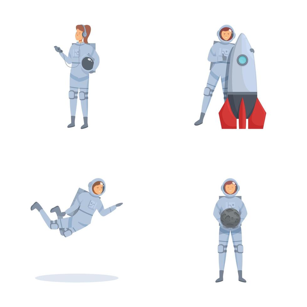 Astronaut characters in various poses vector