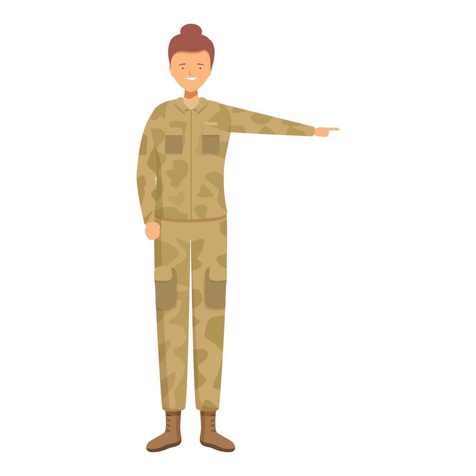 Female soldier is smiling and pointing with her finger vector
