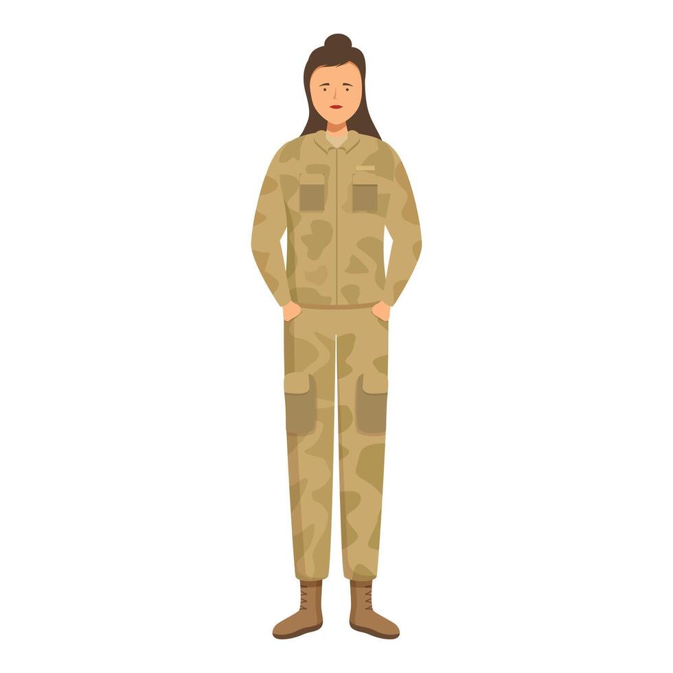 Confident female soldier standing with hands in pockets vector