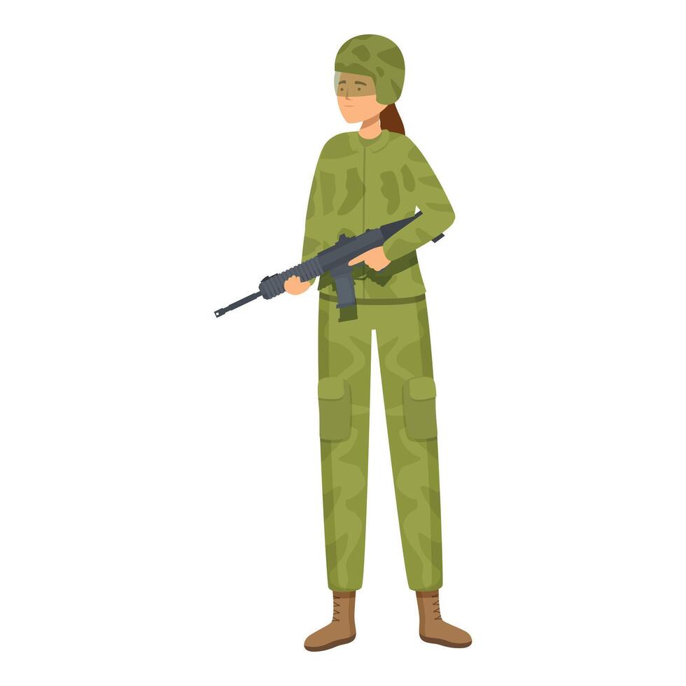 Confident female soldier standing guard holding rifle vector