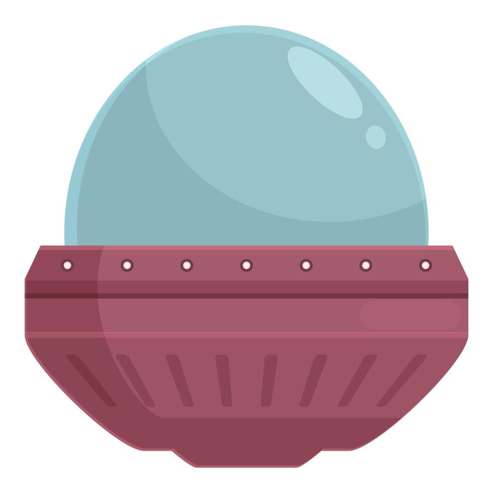 Red and blue spaceship flying with big glass dome on top vector