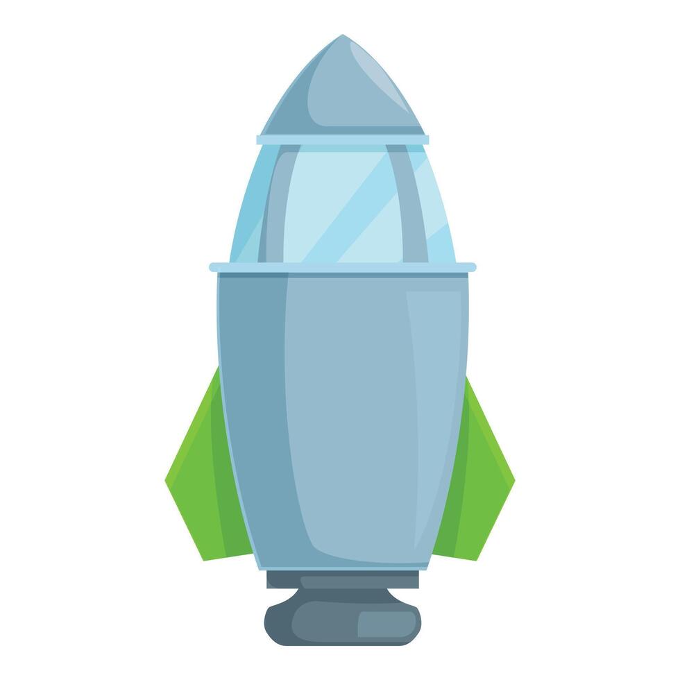 Cartoon rocket ship flying through space with green fins and glass dome vector
