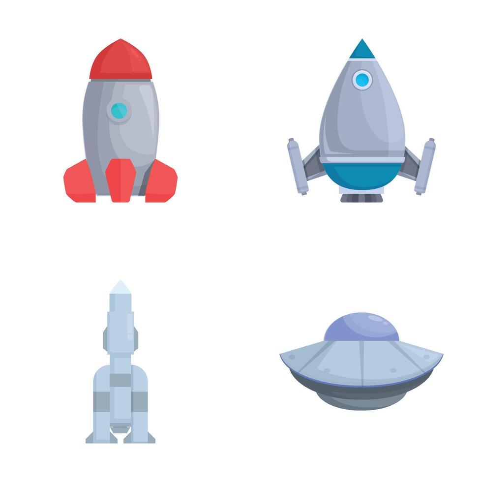 set of cartoon spacecraft and ufo vector