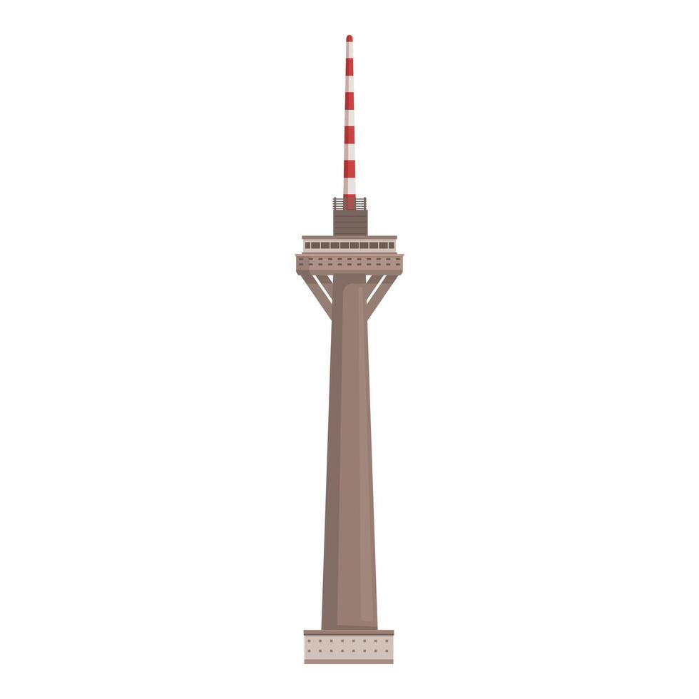 Tall television tower standing on concrete foundation, telecommunication and broadcasting equipment vector