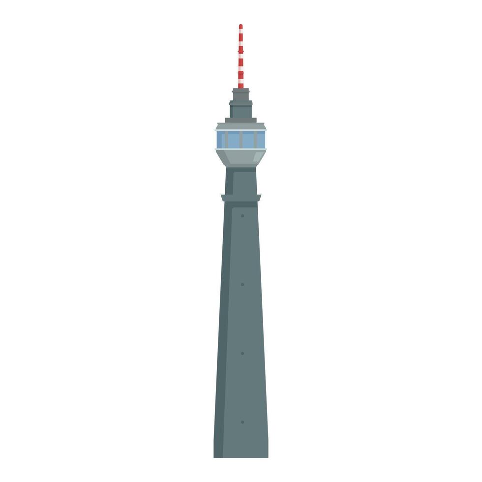 Tall television tower standing high with red and white antenna vector