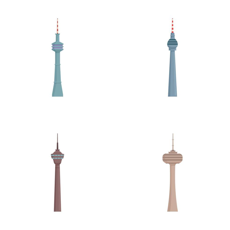 Set of iconic television tower illustrations vector
