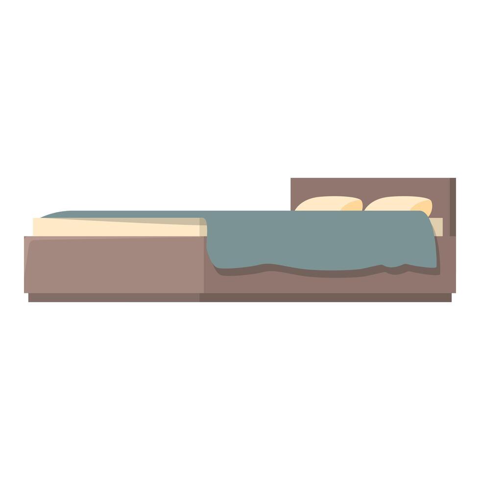 Big double bed with pillows and blanket, bedroom furniture illustration vector