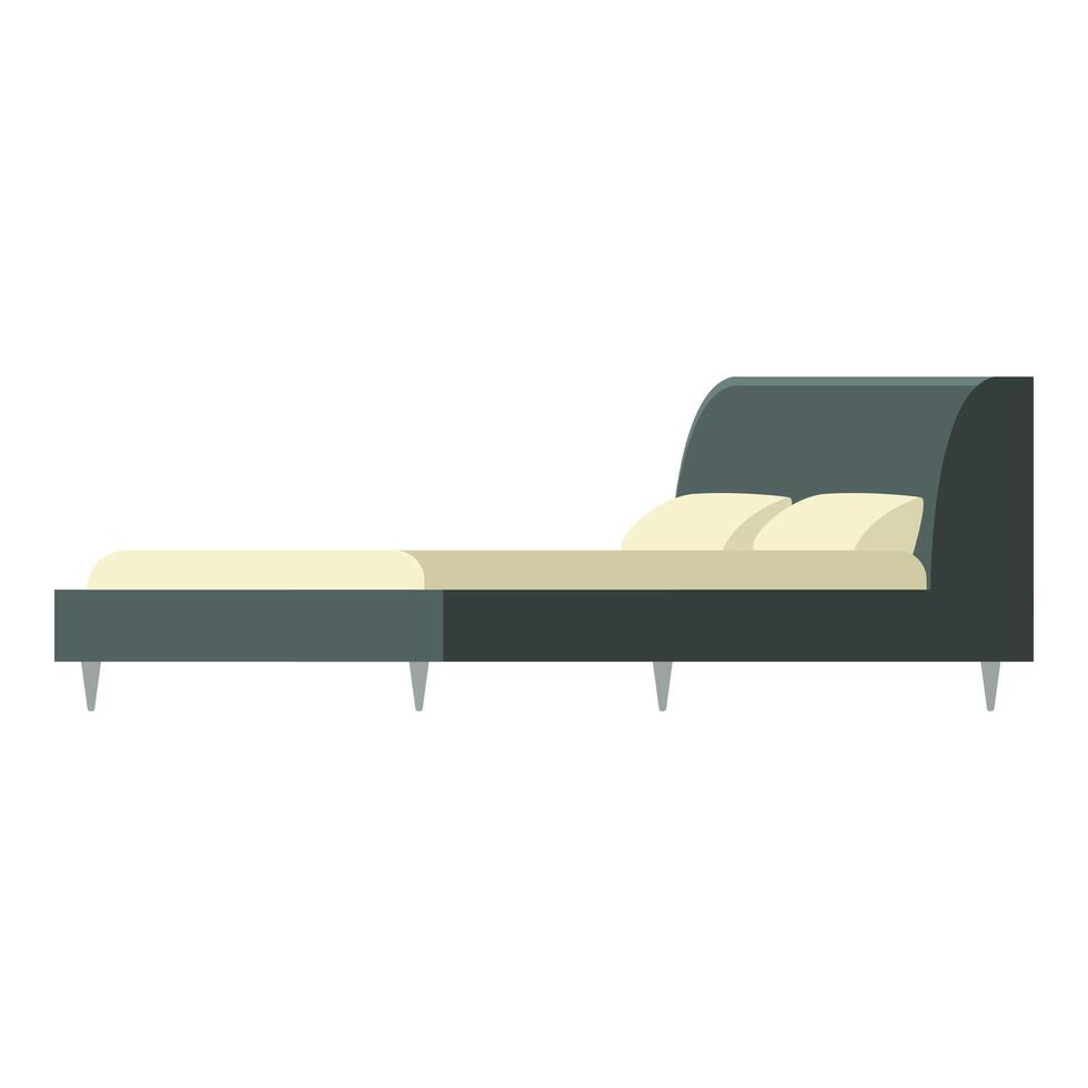 Double bed with curved headboard, pillows and blanket resting on short legs vector