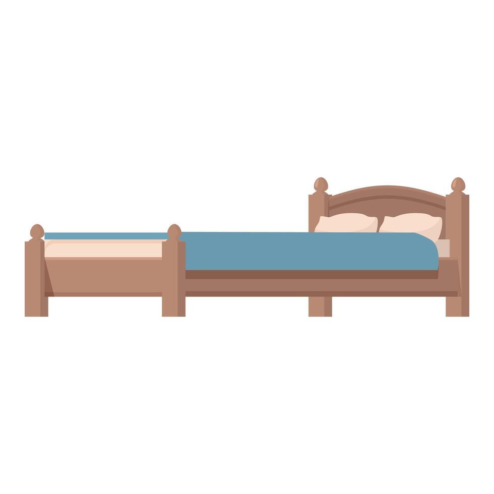 Big double bed with wooden frame standing on the floor vector