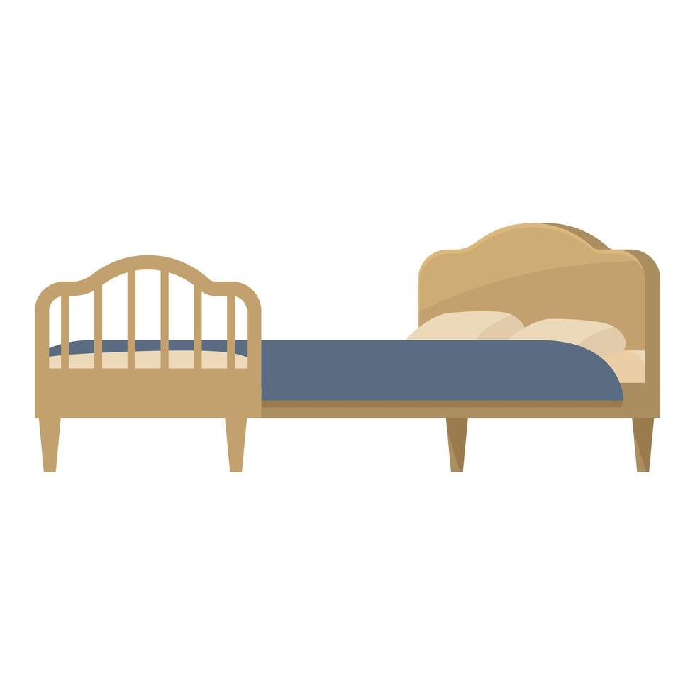 Big comfortable double bed with extra bed for a child standing nearby vector