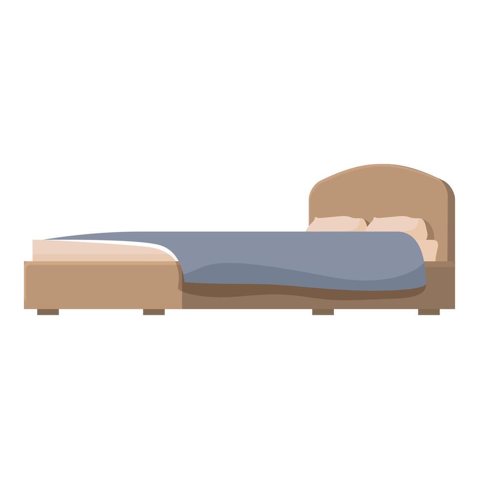 Double bed with wooden frame and blue blanket for resting at night vector