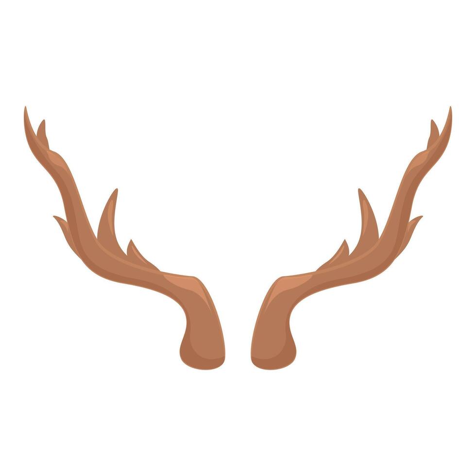Pair of large brown reindeer antlers pointing upwards on white background vector