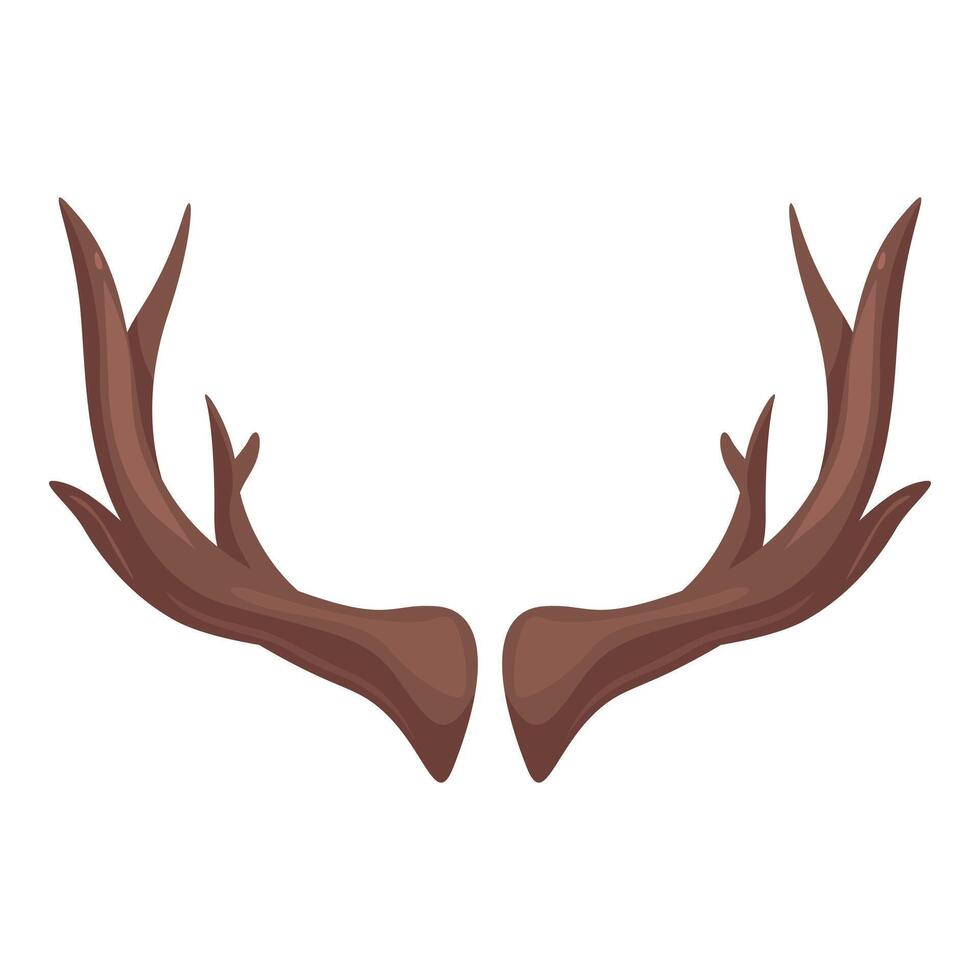 Pair of brown reindeer antlers pointing upwards on white background vector