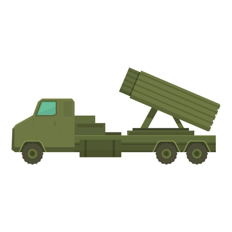 Military truck carrying launching rocket system ready for combat vector