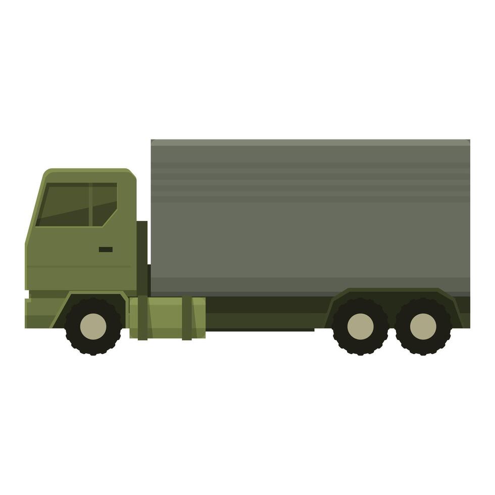 Large green military truck transporting goods for the army vector