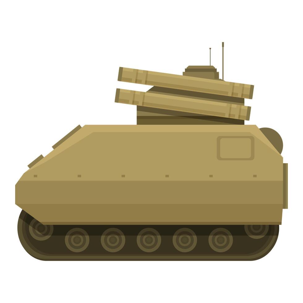 Military tank with rockets pointed right on white background vector