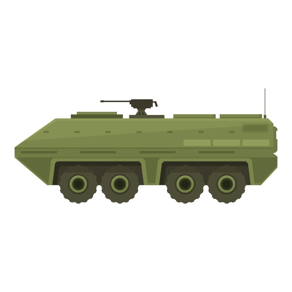 Military armored personnel carrier vehicle with weapon standing in profile view vector