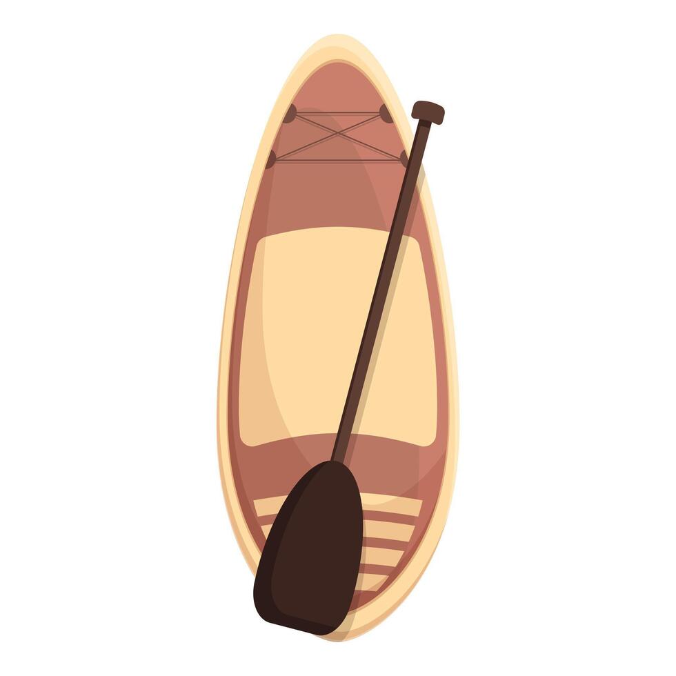 Wooden canoe with paddle lying on sand top view illustration vector