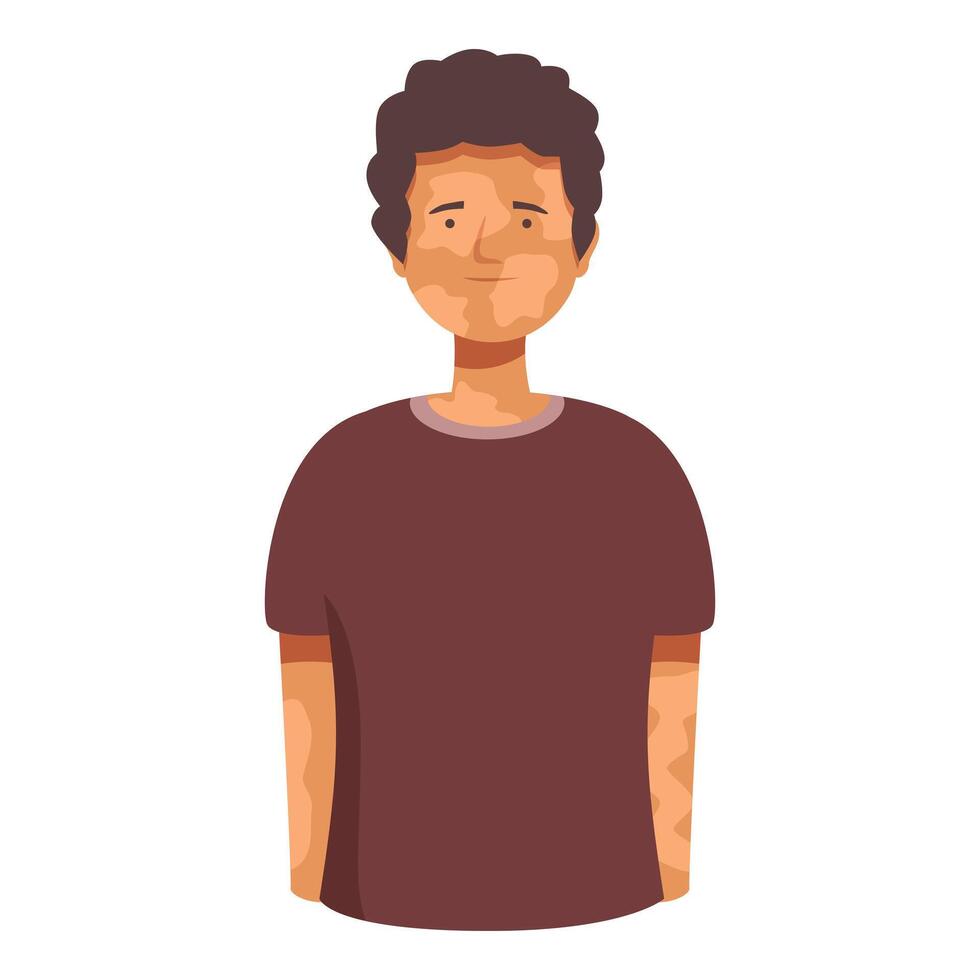 Young man with vitiligo skin condition smiling confidently showing pigmentation loss patches vector