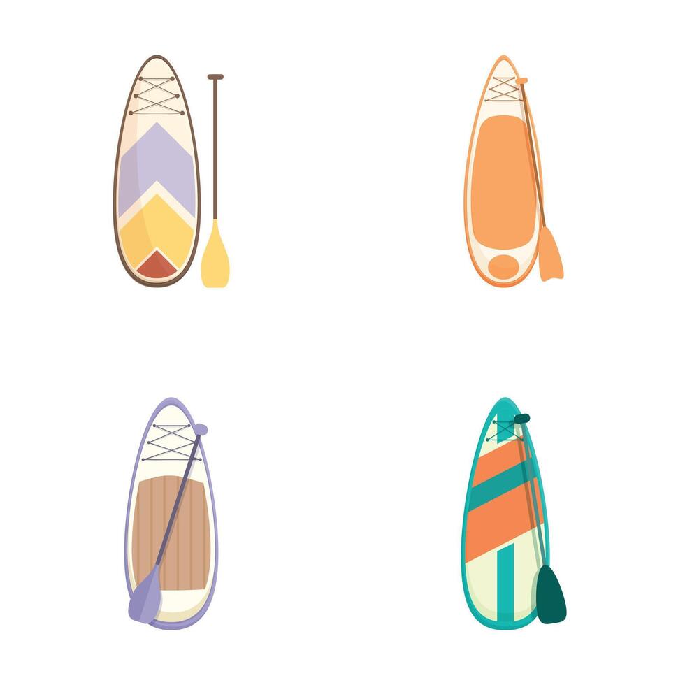 Set of cartoon kayaks and paddles isolated on white vector
