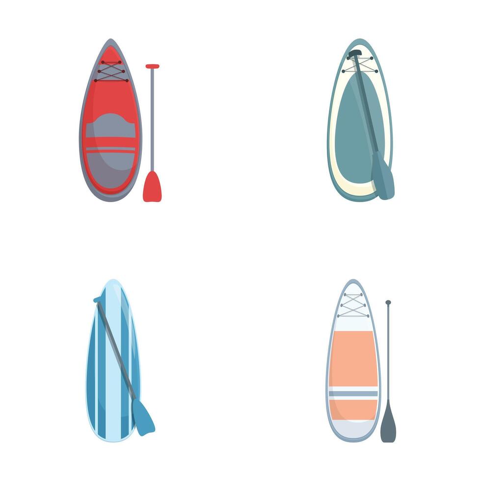 Set of various types of kayaks and paddles vector