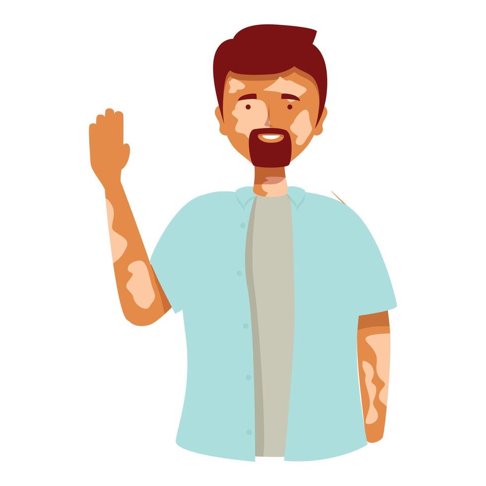 Smiling man with vitiligo waving hand body positive concept vector