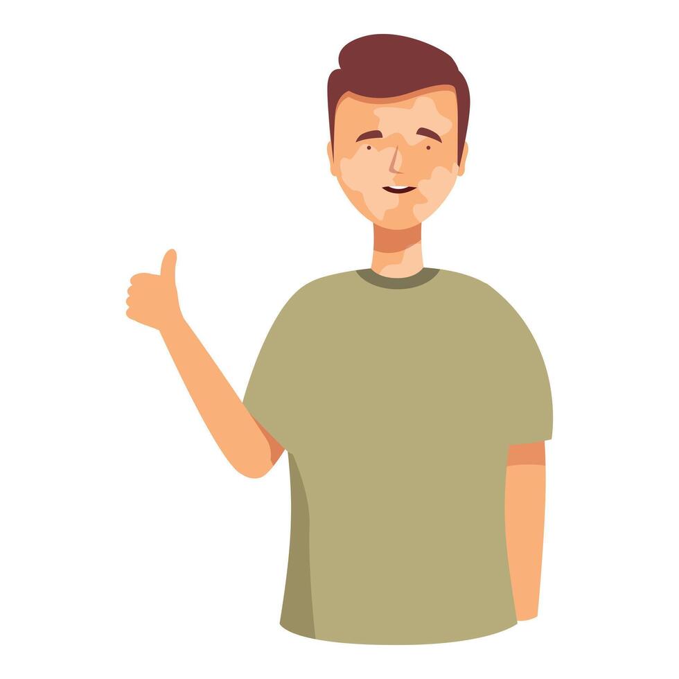 Smiling young man with vitiligo is showing thumbs up, supporting body positivity vector