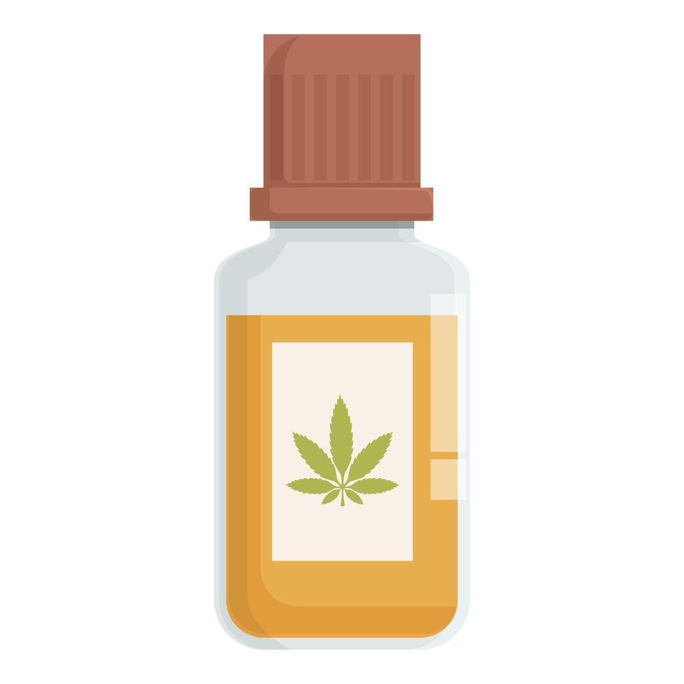 Glass bottle containing cbd oil with a marijuana leaf on the label vector