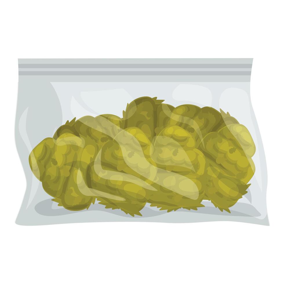 Plastic bag full of cannabis sativa is laying on a flat surface vector