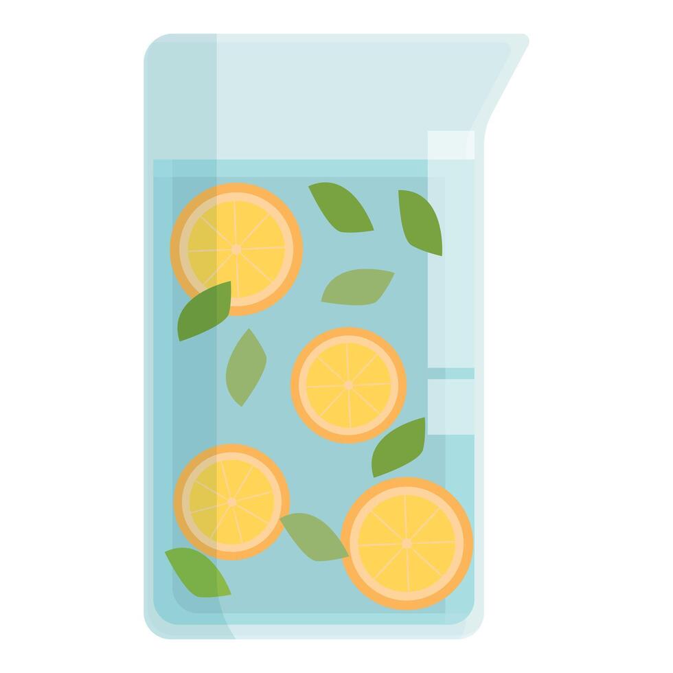 Laboratory beaker filled with water, slices of orange, and mint leaves for a refreshing summer drink vector