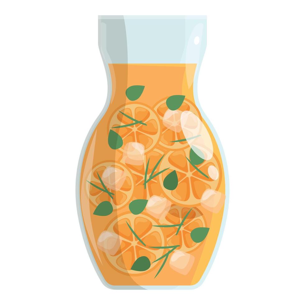 Glass jug filled with refreshing orange and mint infused water for summer vector