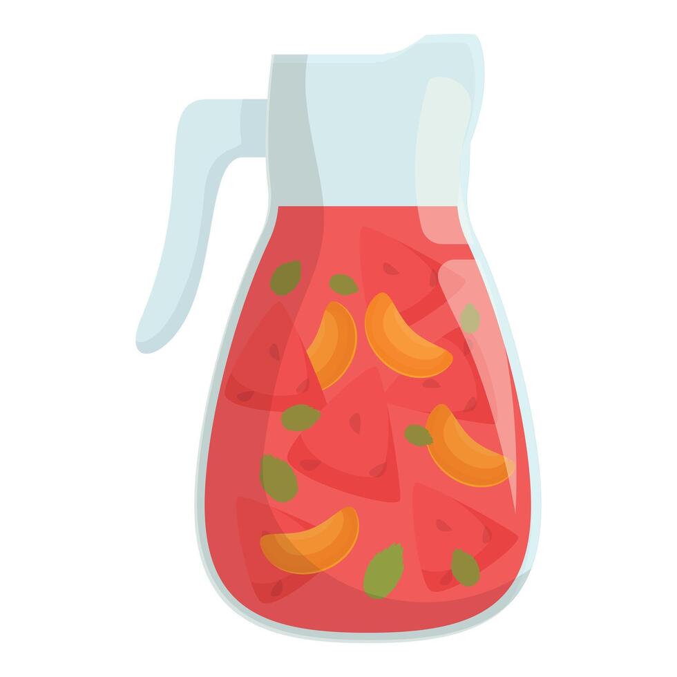 Glass jug filled with refreshing summer drink with sliced watermelon and orange fruit and mint leaves vector