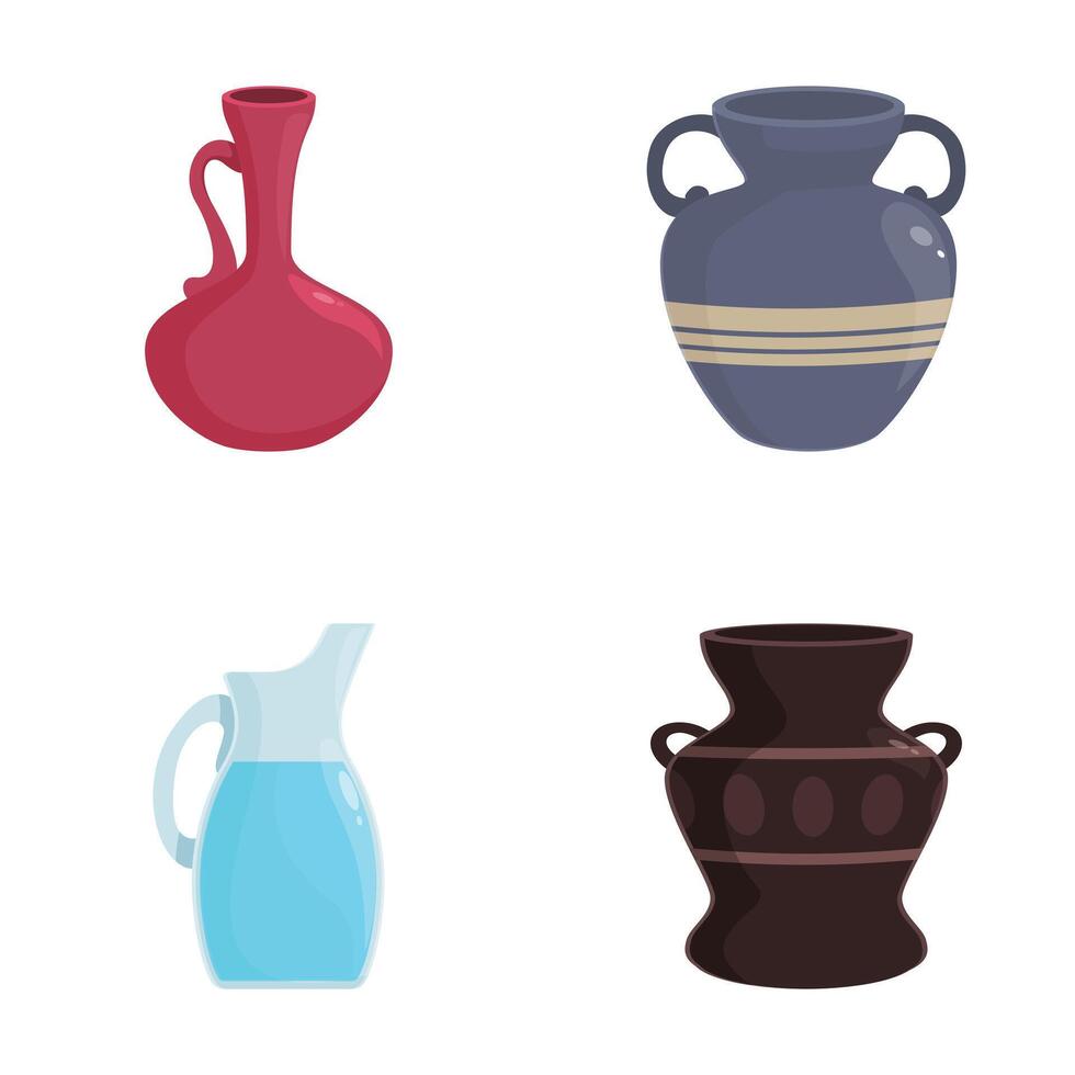 Variety of cartoon ancient and modern vases and jugs vector