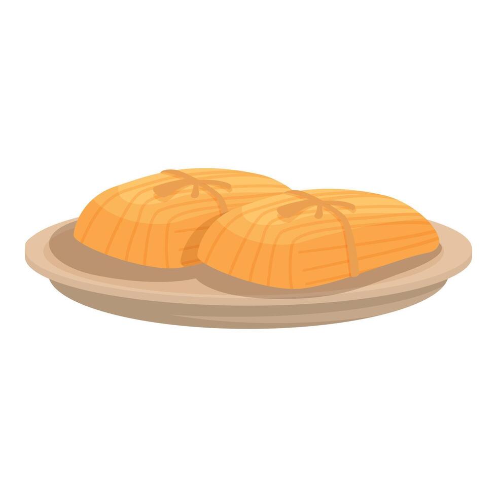 Two fresh tamales served on a round plate vector