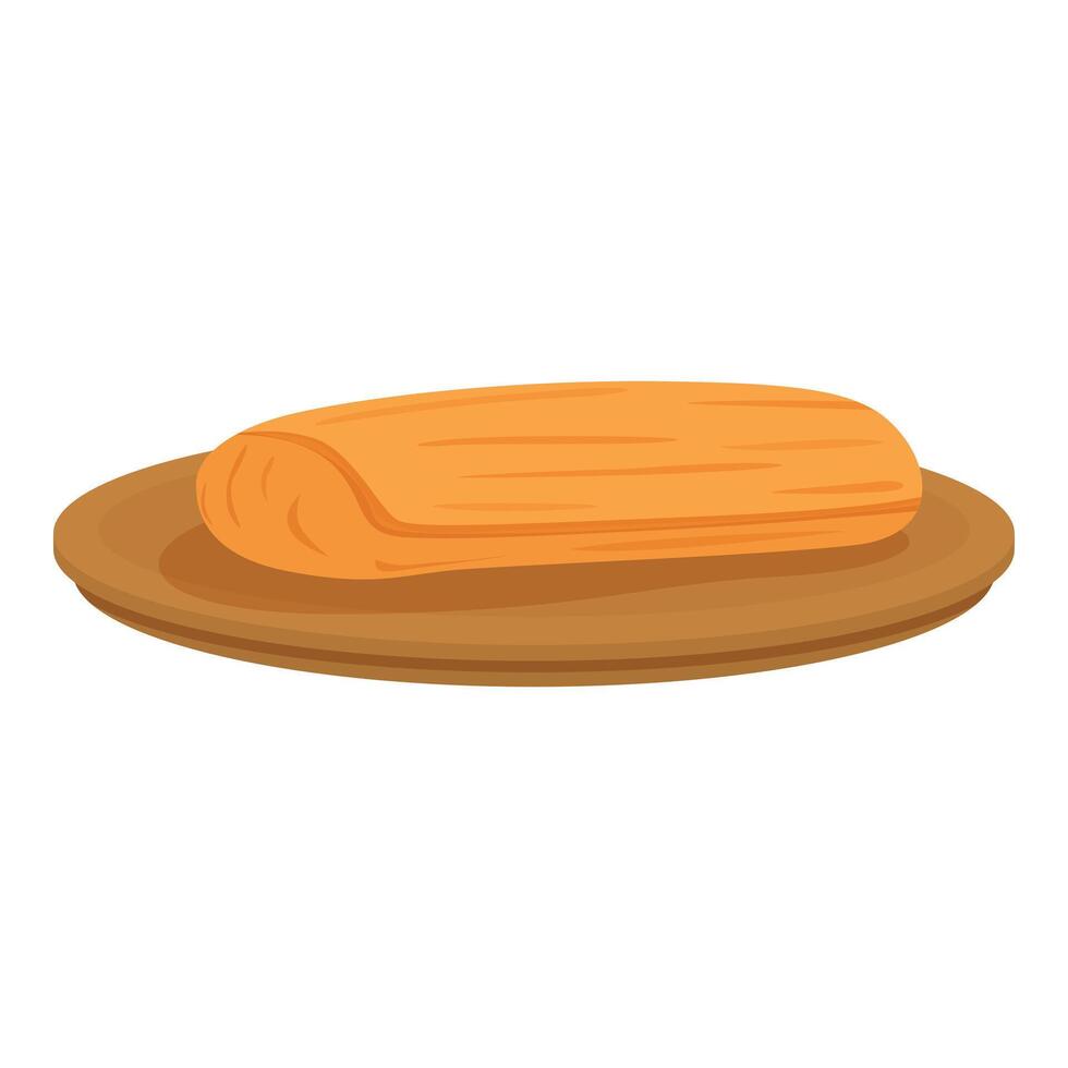 Single tamale served on a round wooden plate, mexican food illustration vector