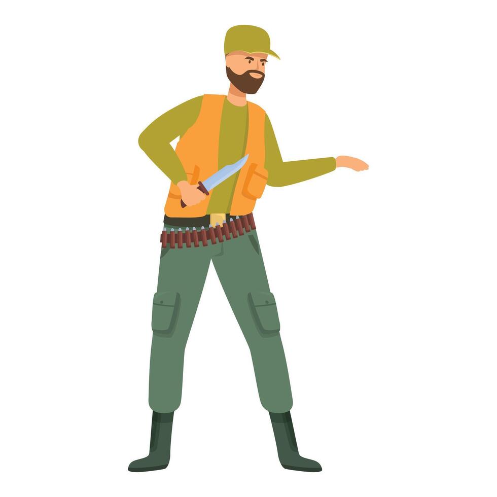 Hunter is holding a hunting knife and wearing a bullet belt vector