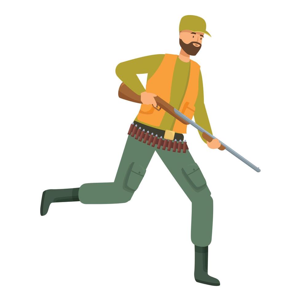 Hunter running and holding shotgun, hunting season illustration vector