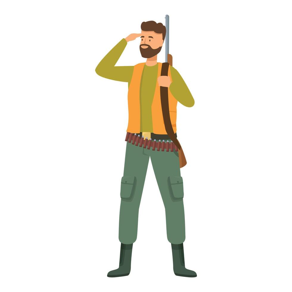 Hunter holding rifle searching for animals in forest vector